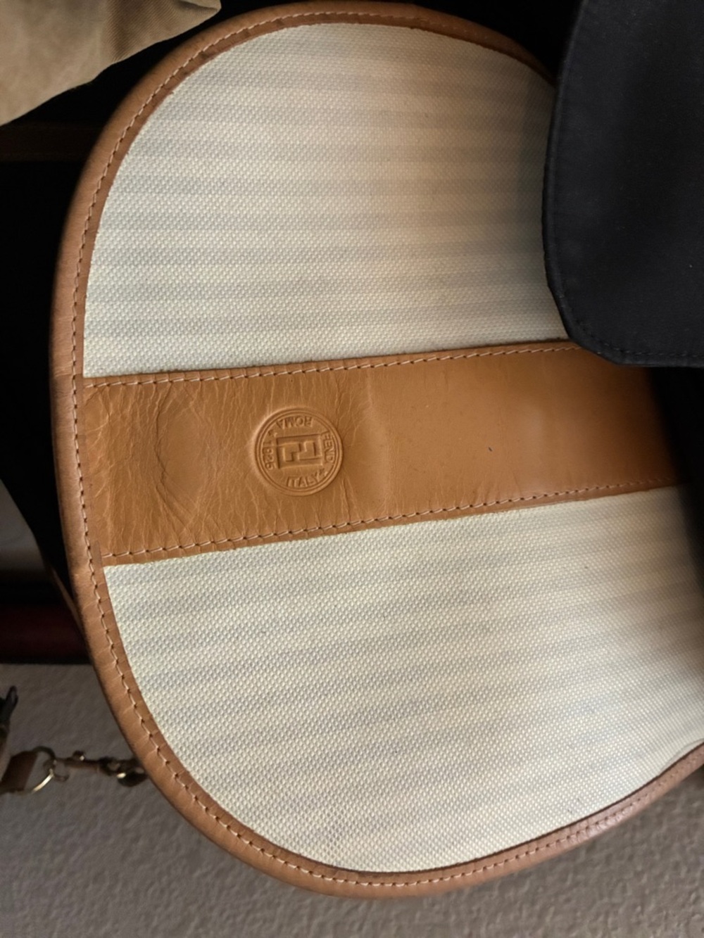 Canvas and Tan Leather Round Crossbody Bag - Men